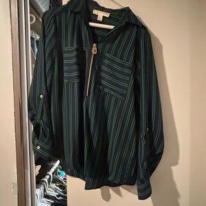 Michael Kors Green Striped Blouse